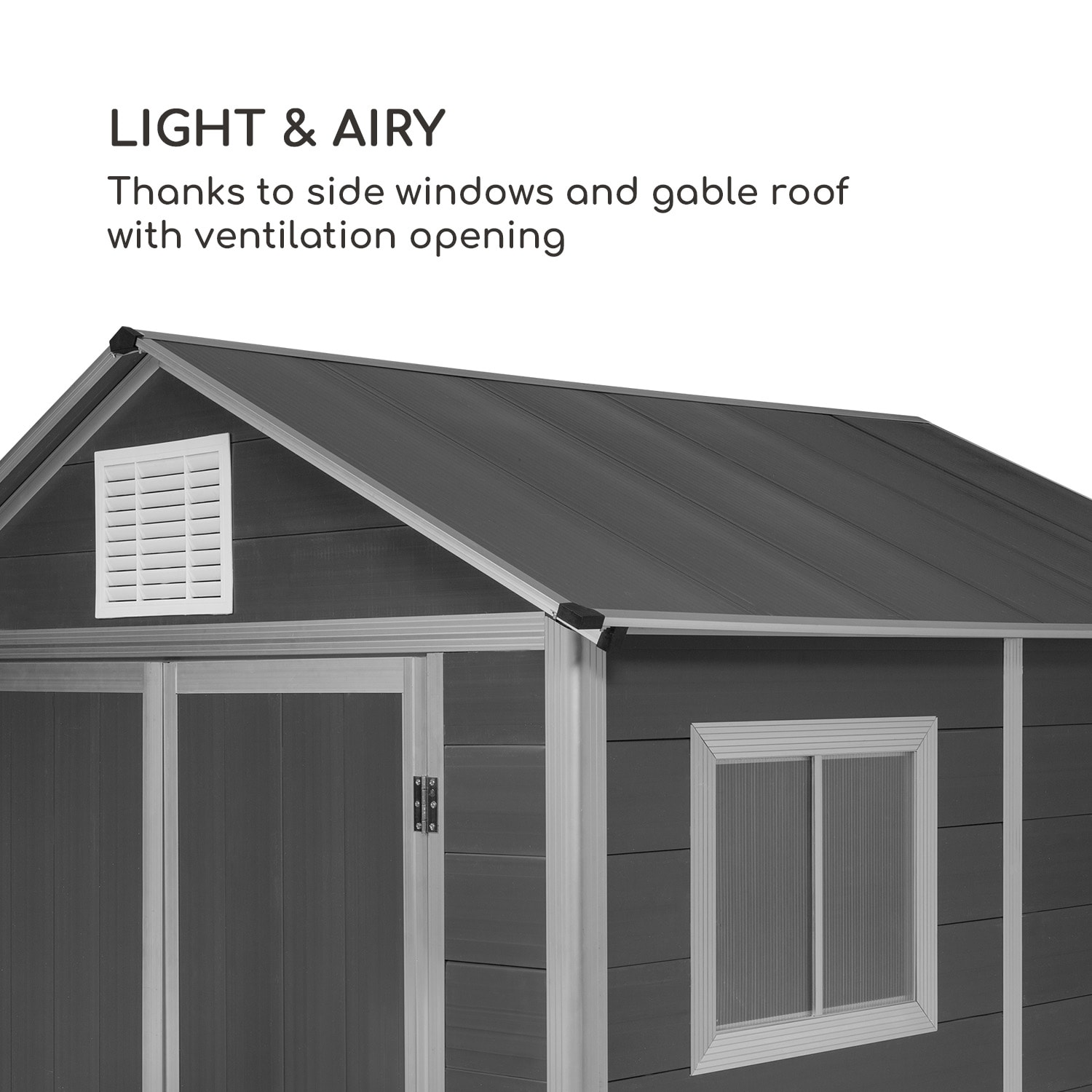 Blumfeldt Schatzkammer, záhradná šopa, ochrana pred UV žiarením, PVC, zámok, bočné okno, šedá