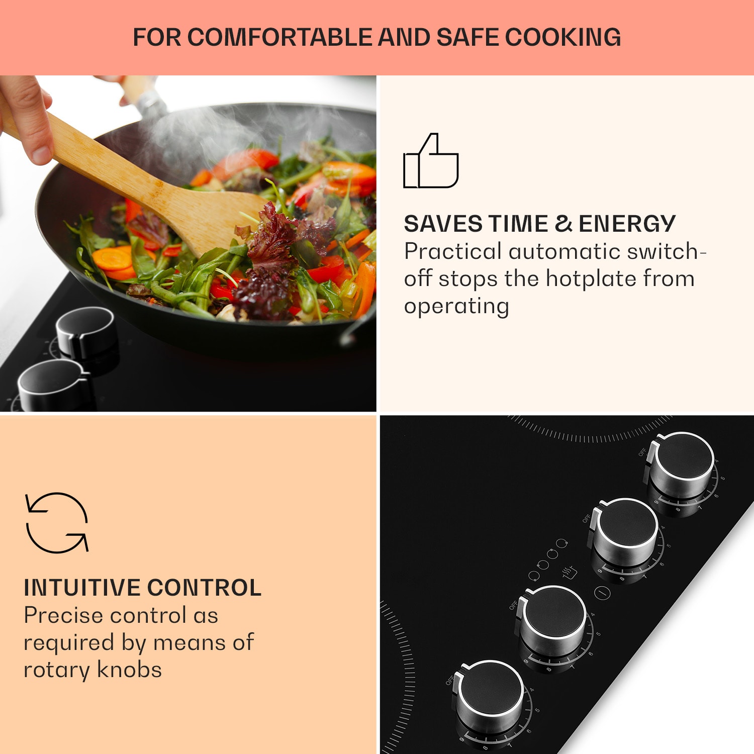 Klarstein Kochheld, indukčná varná doska, 6000 W, 4 zóny, otočné regulátory, sklo, čierna