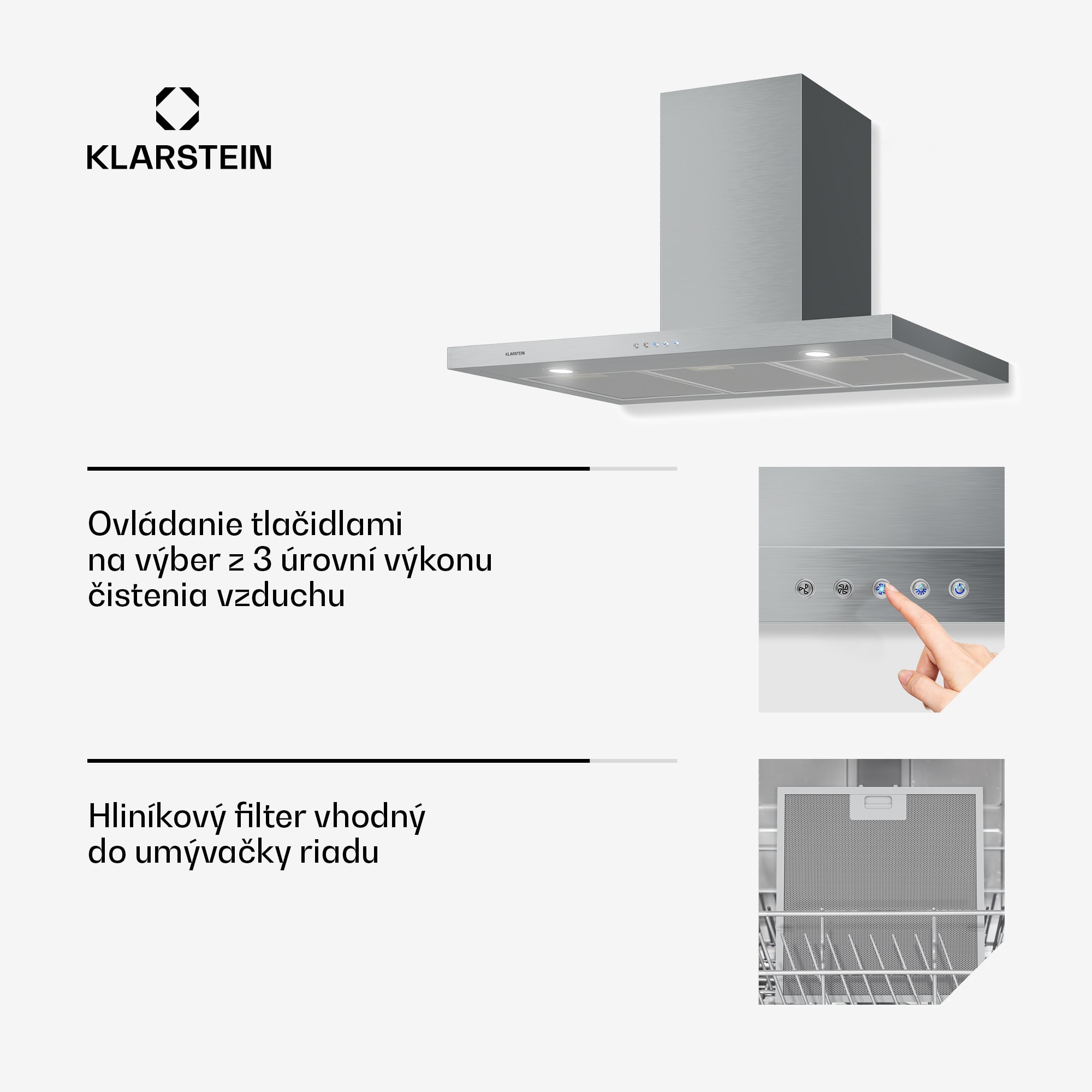 Klarstein Limelight, digestor, 90 cm, nástenný, 600 m³/h, strieborný – Obrázok 3