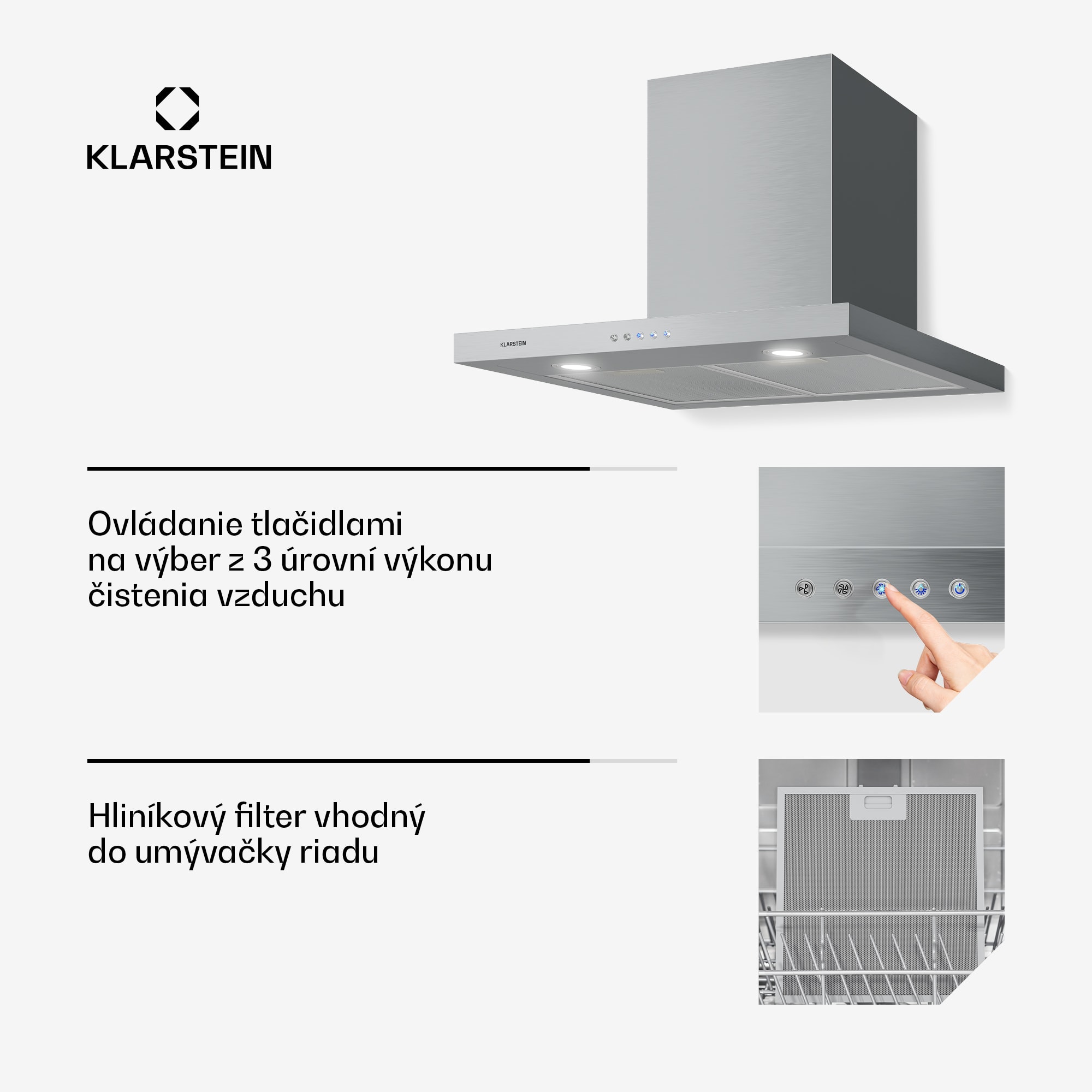 Klarstein Limelight, digestor, 60 cm, nástenný, 600 m³/h, strieborný – Obrázok 3