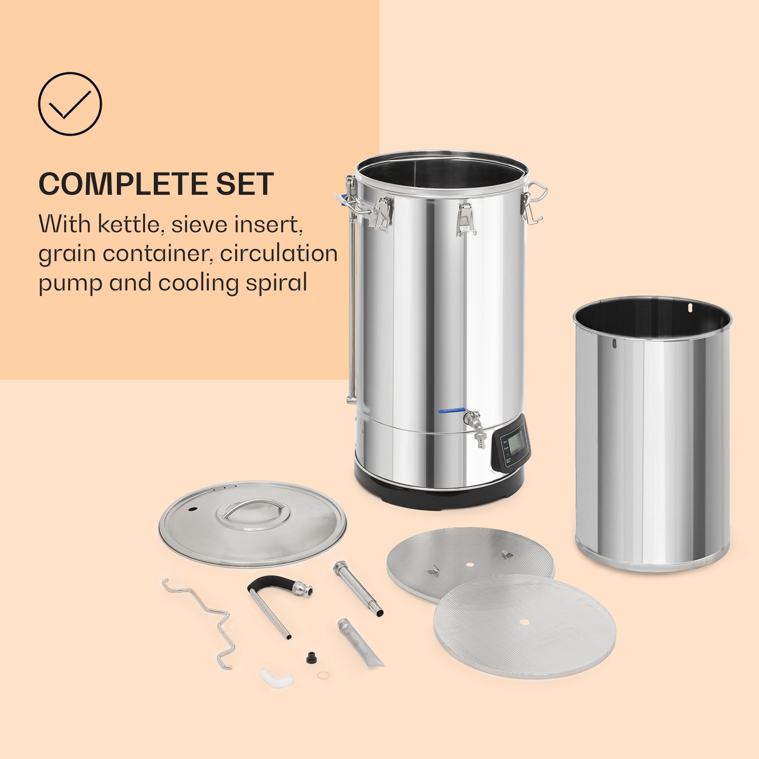 Klarstein Mundschenk 3XL, sladový kotol, 65 l, 3000 W, zariadenie na varenie piva, 9 programov – Obrázok 3