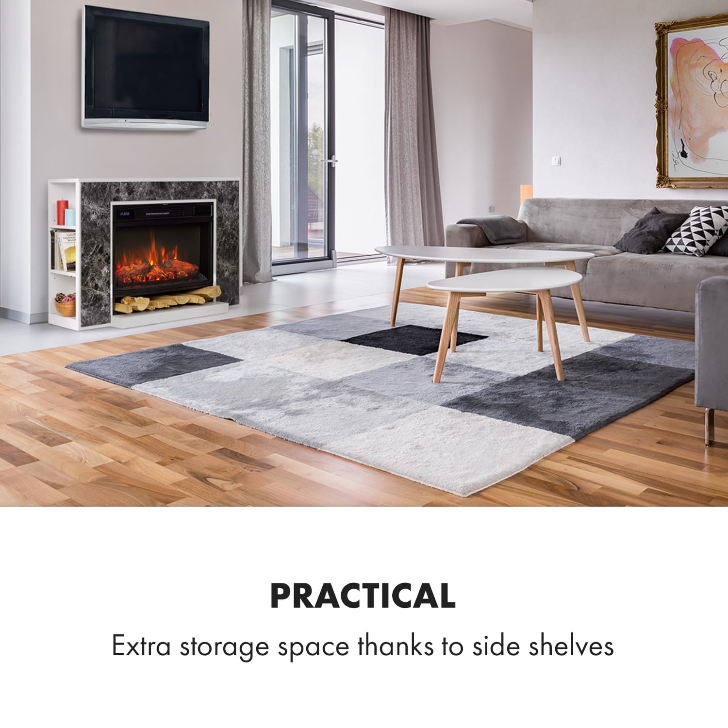 Klarstein Vulsini Nightfall, elektrický krb, 1900 W, LED technológia, diaľkové ovládanie, sivý