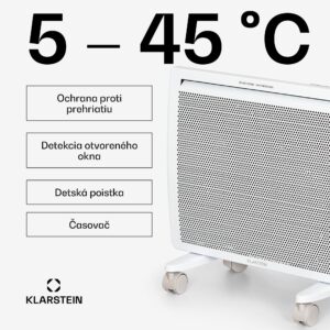 Klarstein Hot Spot Slimcurve Double Wave, konvektor, ohrievač 2 v 1, 1000 W, týždenný časovač, biely
