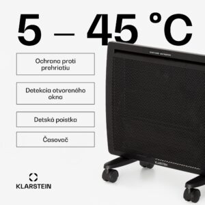Klarstein Hot Spot Slimcurve Double Wave, konvektor, ohrievač 2 v 1, 1000 W, týždenný časovač, čierny