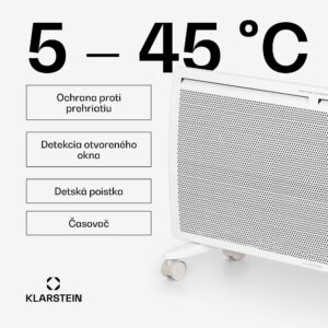 Klarstein Hot Spot Slimcurve Double Wave, konvektor, ohrievač 2 v 1, 2000 W, týždenný časovač, biely