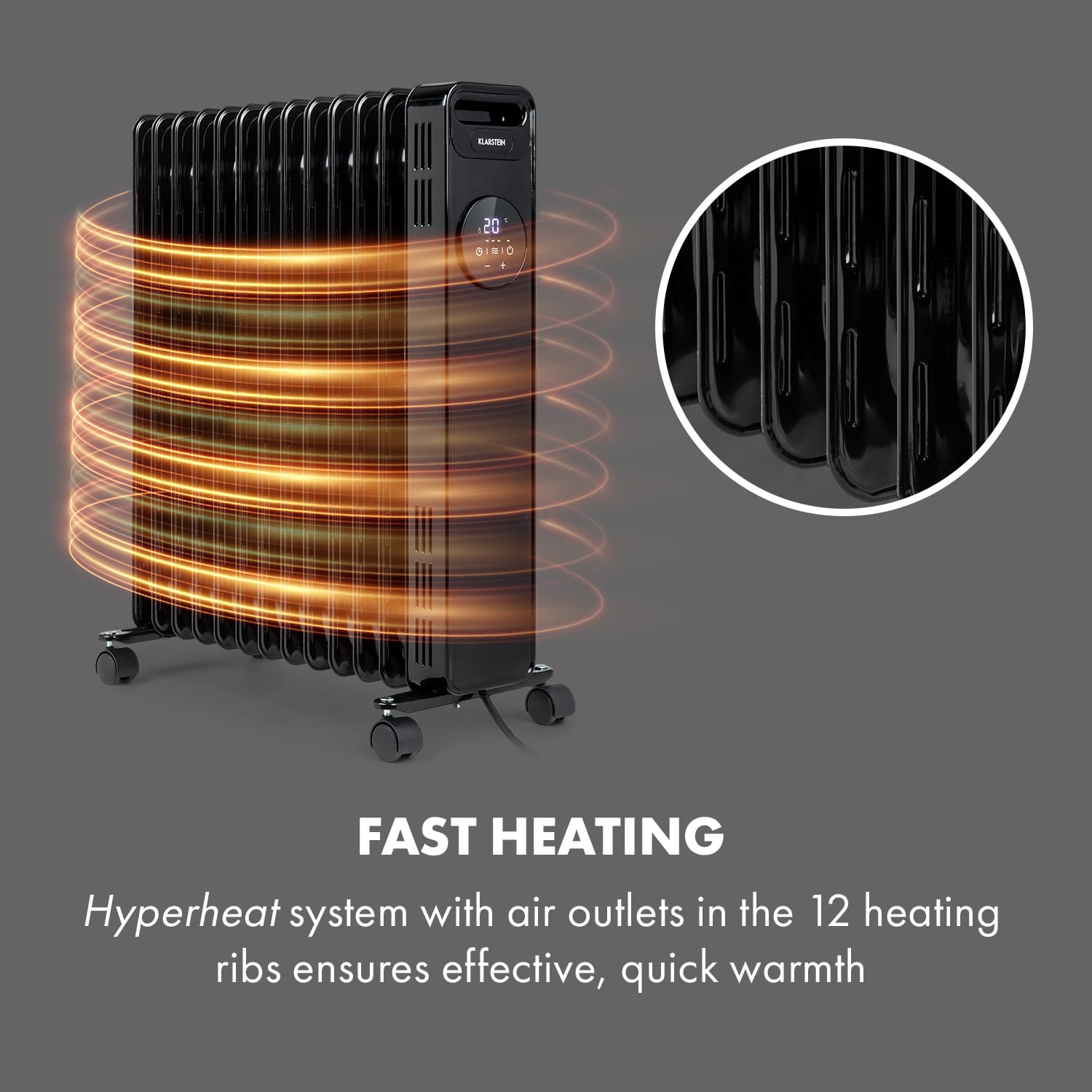 Klarstein Thermaxx Heatstream, olejový radiátor, 2500 W, 5-35 °C, 24-hod. časovač, čierny