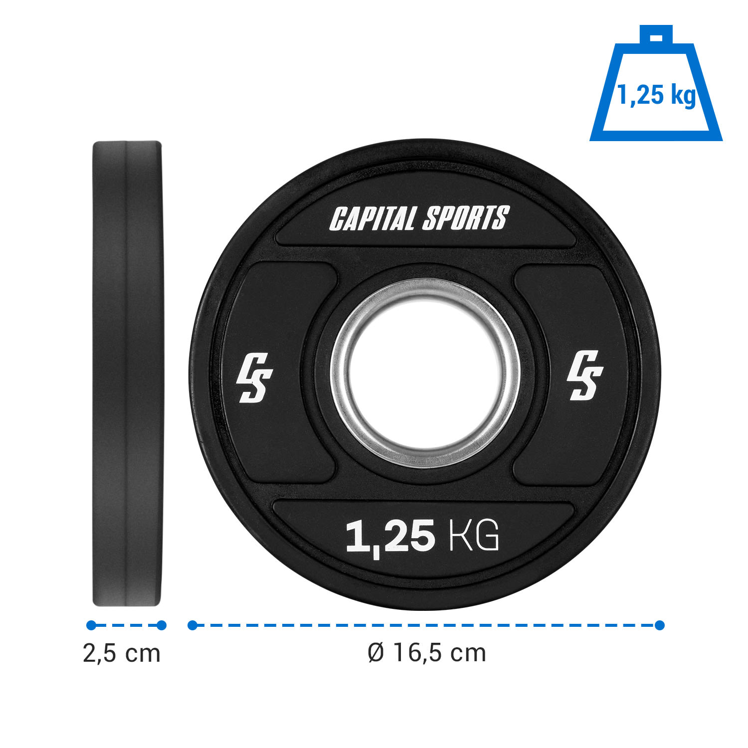 Capital Sports Elongate 2020, kotúče, 2 x 1,25 kg, tvrdá guma, 50,4 mm – Obrázok 3