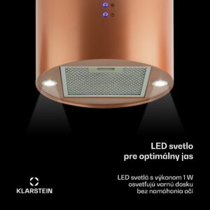 Klarstein Barett, digestor, 35 cm, ostrovčekový, 590 m³/h, LED, filter s aktívnym uhlím, medený