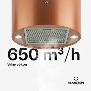 Klarstein Beretta, digestor, 35 cm, ostrovčekový, 650m³/h, LED, medený