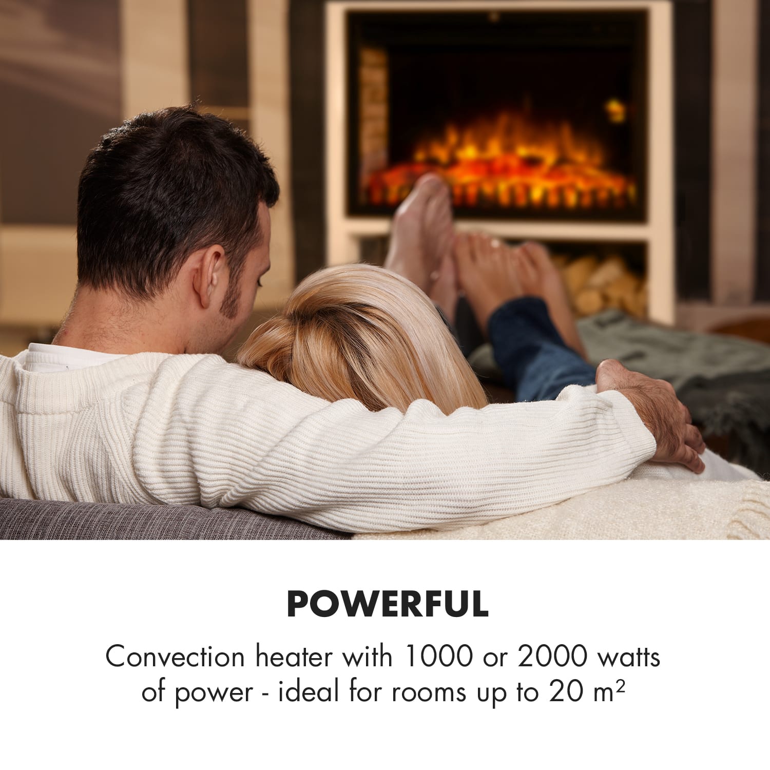 Klarstein Mauna Loa, elektrický krb, 2000 W, LED plamene, diaľkové ovládanie, drevená polica, biely – Obrázok 3