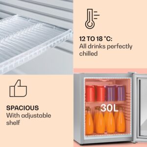 Klarstein Brooklyn 32, mini chladnička, sklenené dvere, LED osvetlenie, police