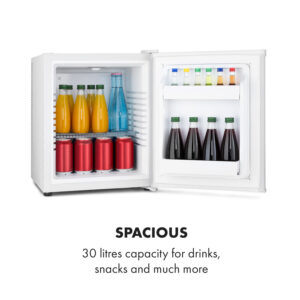Klarstein Happy Hour 30, minibar, 30 l, 5-15°C, energet. trieda G, tichý, 25 dB, LED svetlo, biely