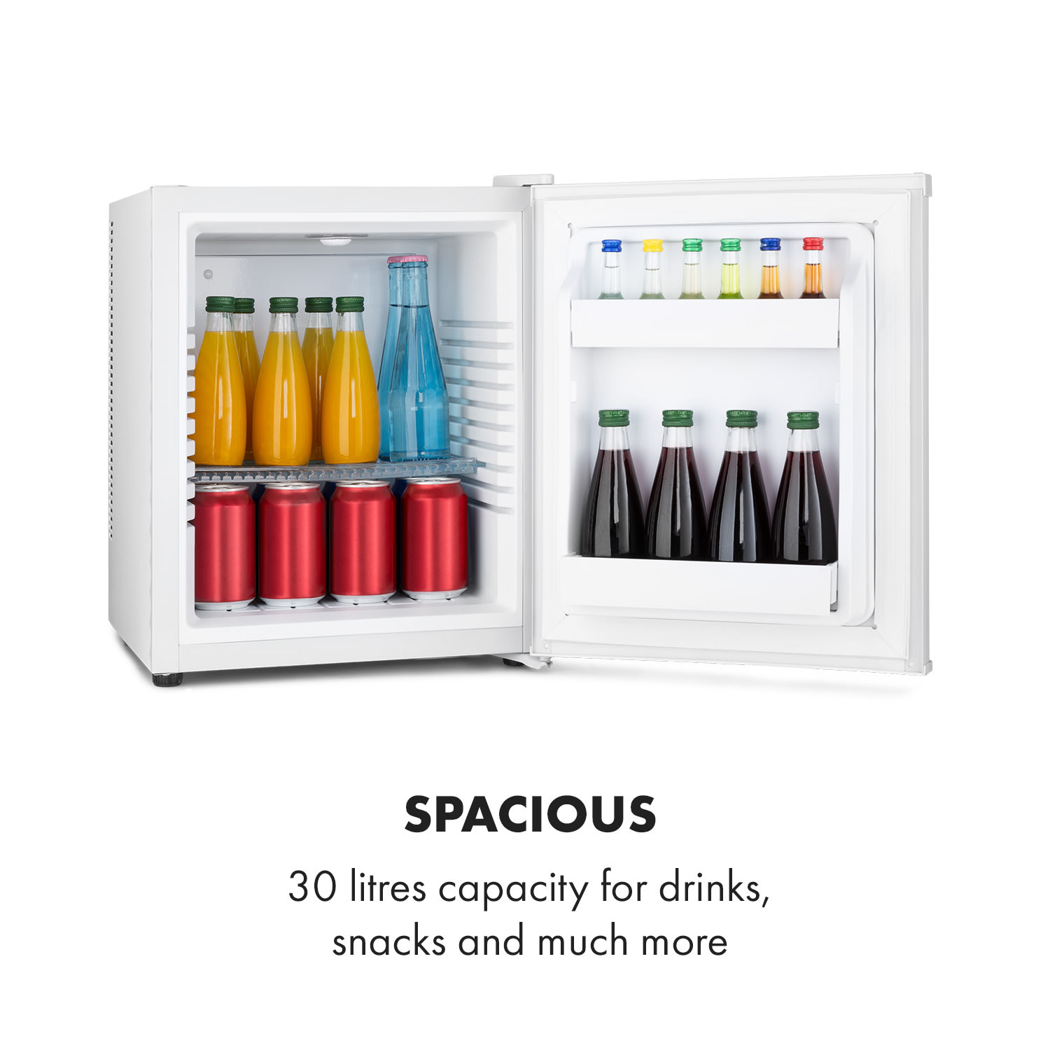 Klarstein Happy Hour 30, minibar, 30 l, 5-15°C, energet. trieda G, tichý, 25 dB, LED svetlo, biely