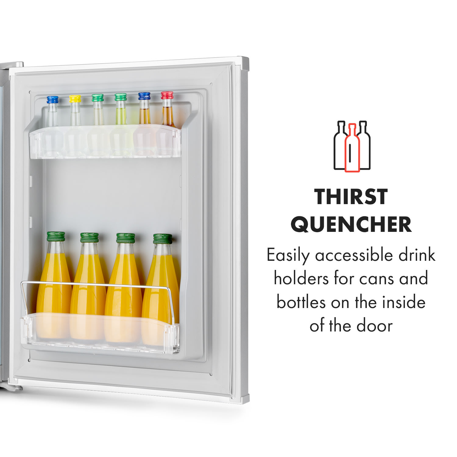 Klarstein Happy Hour 40, mini chladnička, 40 l, 5-15°C, tichá, 23dB, LED-svetlo, strieborný – Obrázok 2