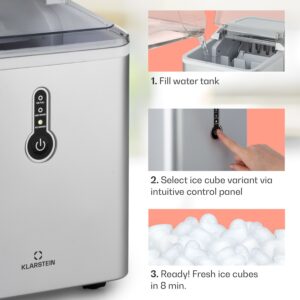 Klarstein Chillout, výrobník ľadu, oblé kúsky ľadu, 12 kg/24 h, nádrž 1,5 l, strieborný