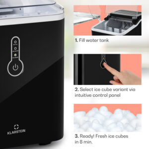 Klarstein Chillout, výrobník ľadu, oblé kúsky ľadu, 12 kg/24 h, nádrž 1,5 l, 1,5 l, čierny