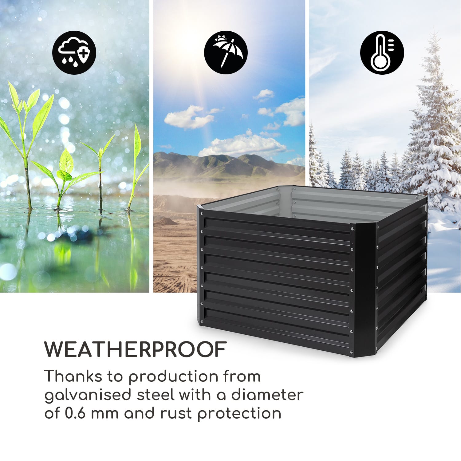 Blumfeldt Blum High Grow Straight, vyvýšený záhon, 100x60x100cm, 600l, oceľ – Obrázok 3