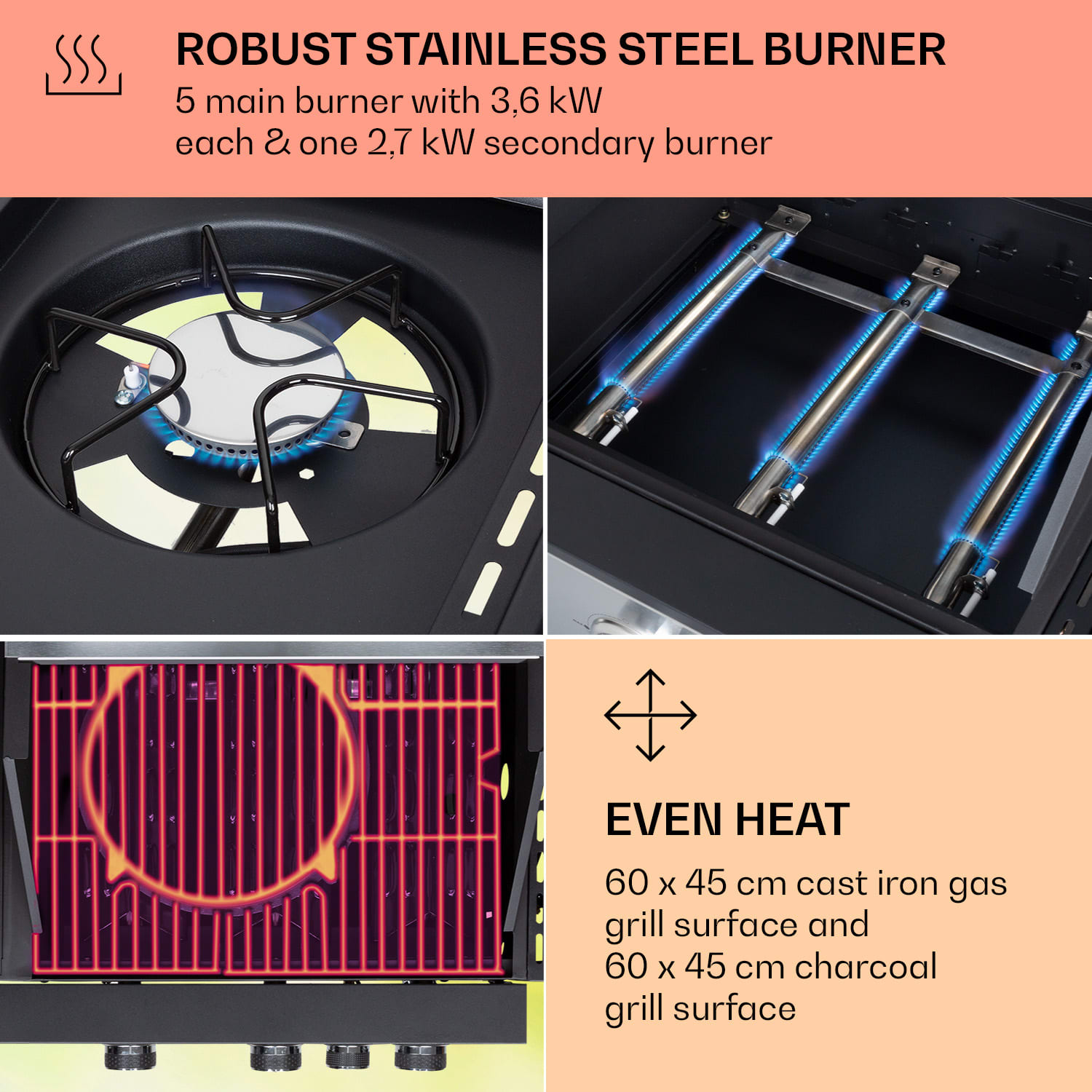 Klarstein Kingsville XL, kombinovaný gril, plyn, pec na pizzu, 20,5 kW, 5 + 1 horáky – Obrázok 2