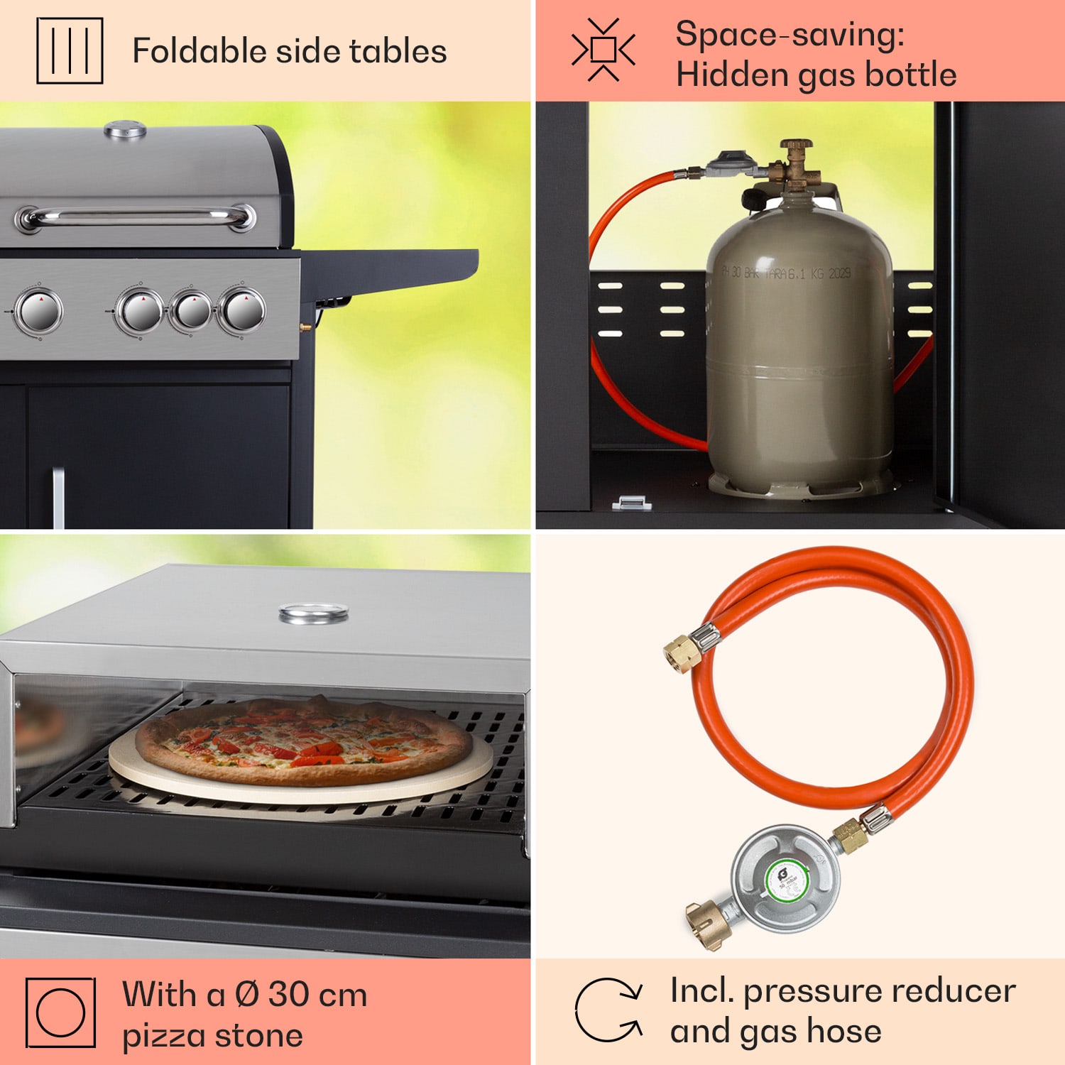 Klarstein Kingsville XL, kombinovaný gril, plyn, pec na pizzu, 20,5 kW, 5 + 1 horáky – Obrázok 3