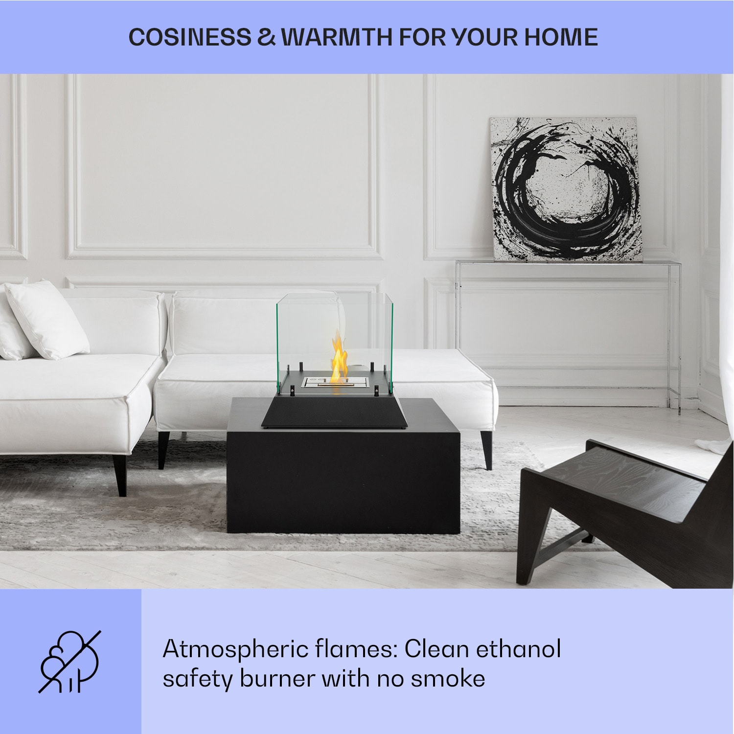 Klarstein Phantasma Cubo, etanolový krb, horáky z nehrdzavejúcej ocele, bez dymu a bez zápachu, bezpečnostné sklo