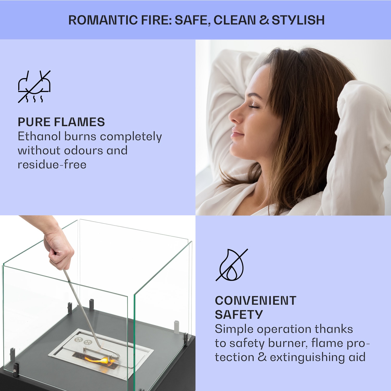 Klarstein Phantasma Cubo, etanolový krb, horáky z nehrdzavejúcej ocele, bez dymu a bez zápachu, bezpečnostné sklo – Obrázok 3