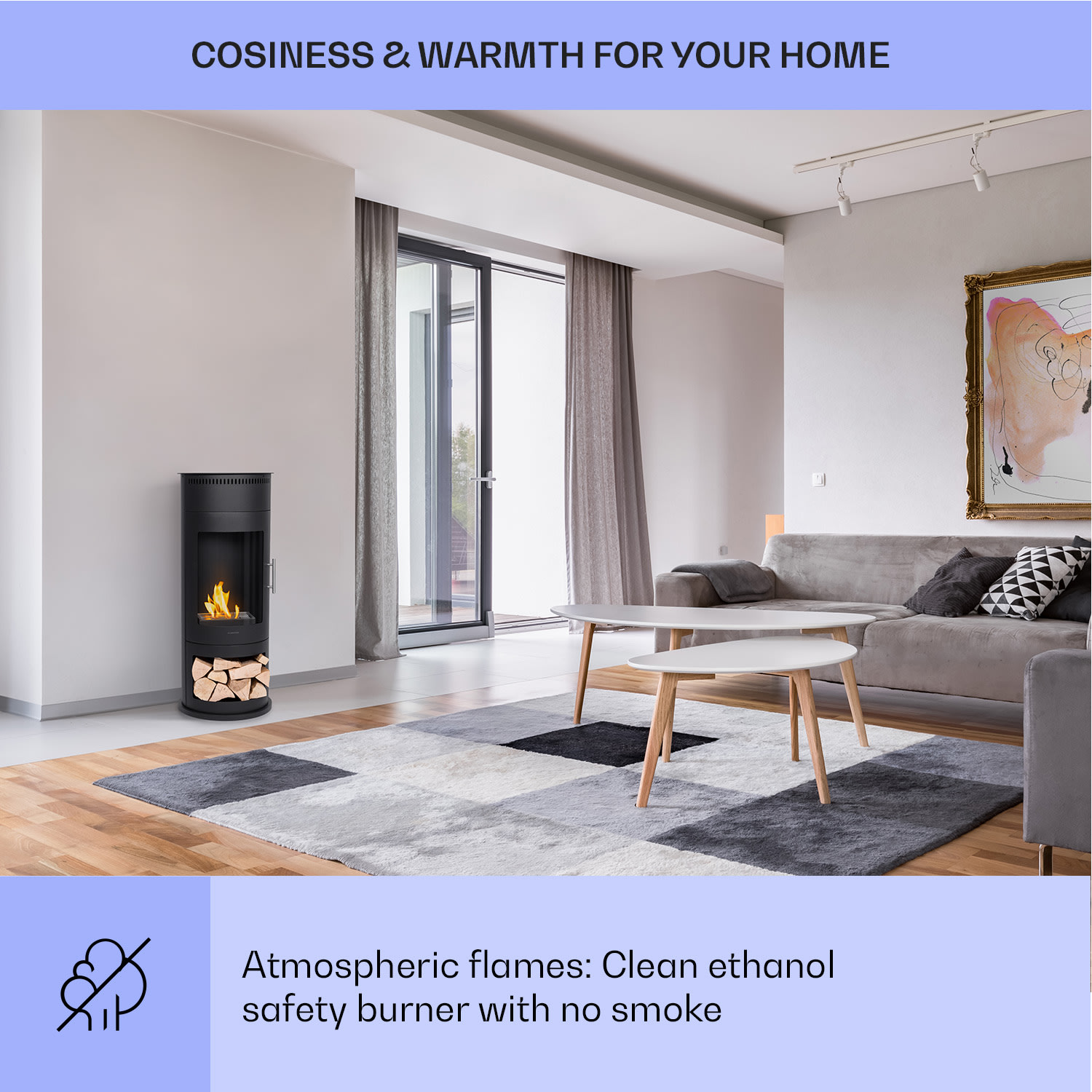 Klarstein Phantasma Calor, etanolový krb, bez dymu a bez zápachu, bezpečnostné sklo