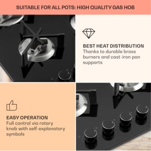 Klarstein Trifecta 4, plynová varná doska, 4 trojuholníkové horáky, sklokeramika, čierna