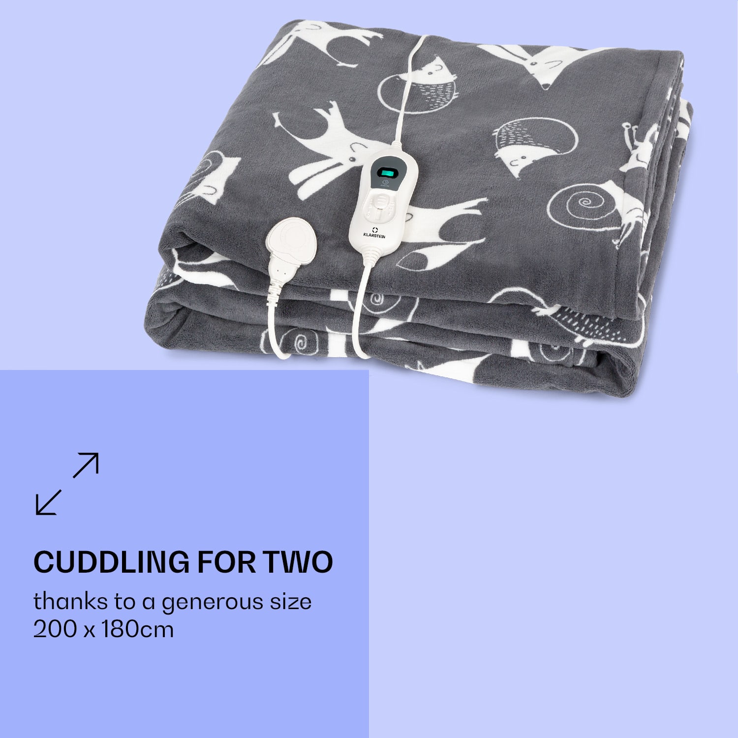 Klarstein Dr. Watson XXL, vyhrievacia deka, 120 W, 200 x 180 cm, coral fleece, antracitová, zvieratá – Obrázok 2