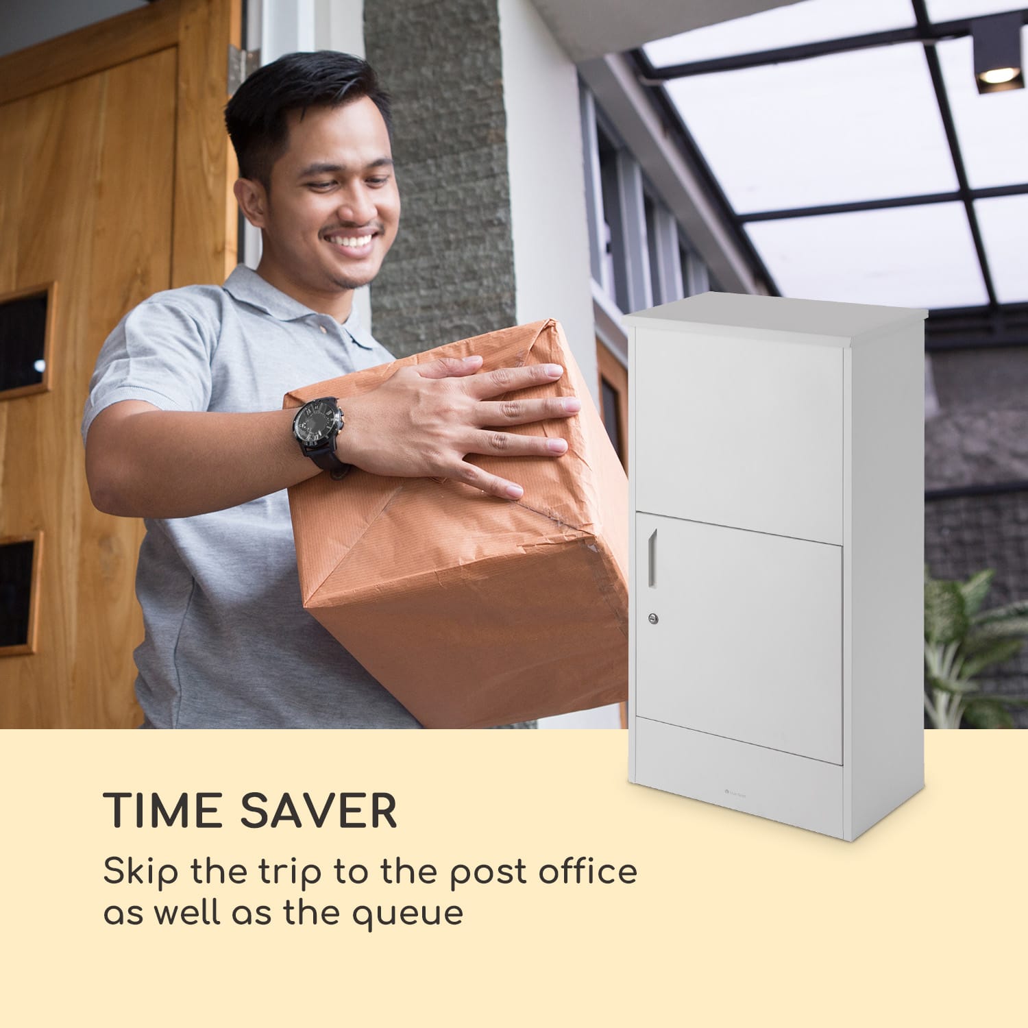 Blumfeldt London White, poštová schránka na balík, oceľ, ukotvenie do zeme, okrúhly zámok – Obrázok 3