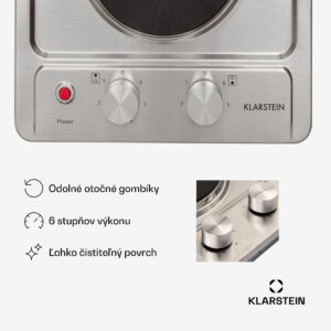 Klarstein Appetito Domino, elektrická varná doska, 3000 W, 2 platne, 6 stupňov výkonu, nehrdzavejúca oceľ