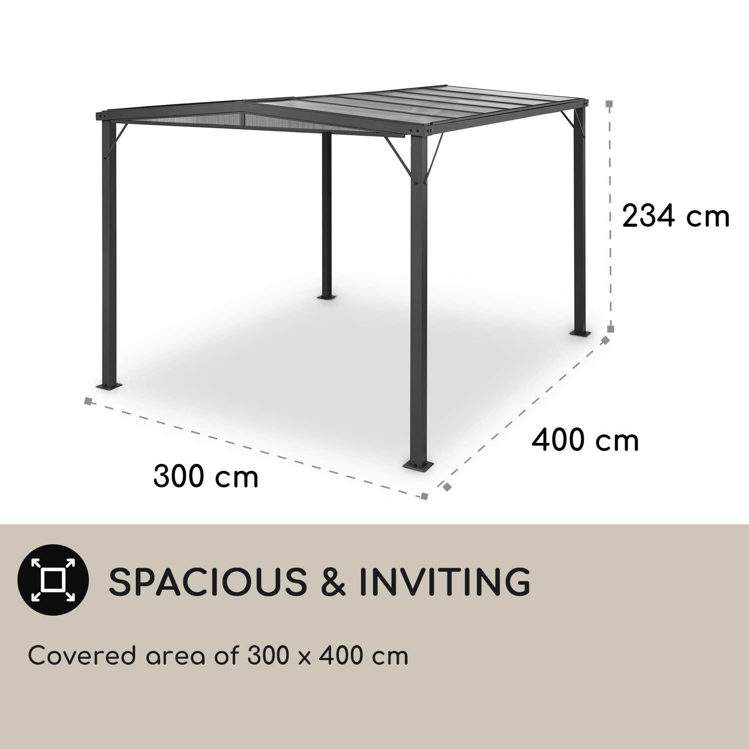 Blumfeldt Pantheon Solid Sky Flat, pergola, prístrešok, 3 x 4 m, polykarbonát
