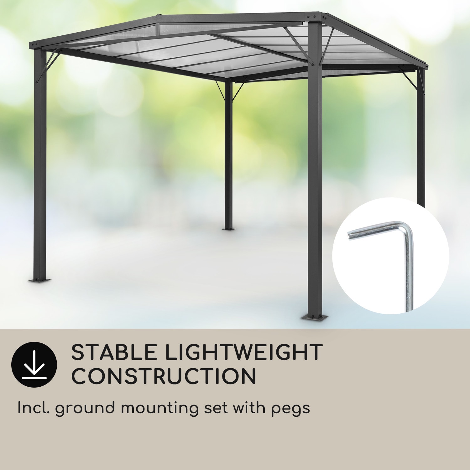 Blumfeldt Pantheon Solid Sky Flat, pergola, prístrešok, 3 x 4 m, polykarbonát – Obrázok 2