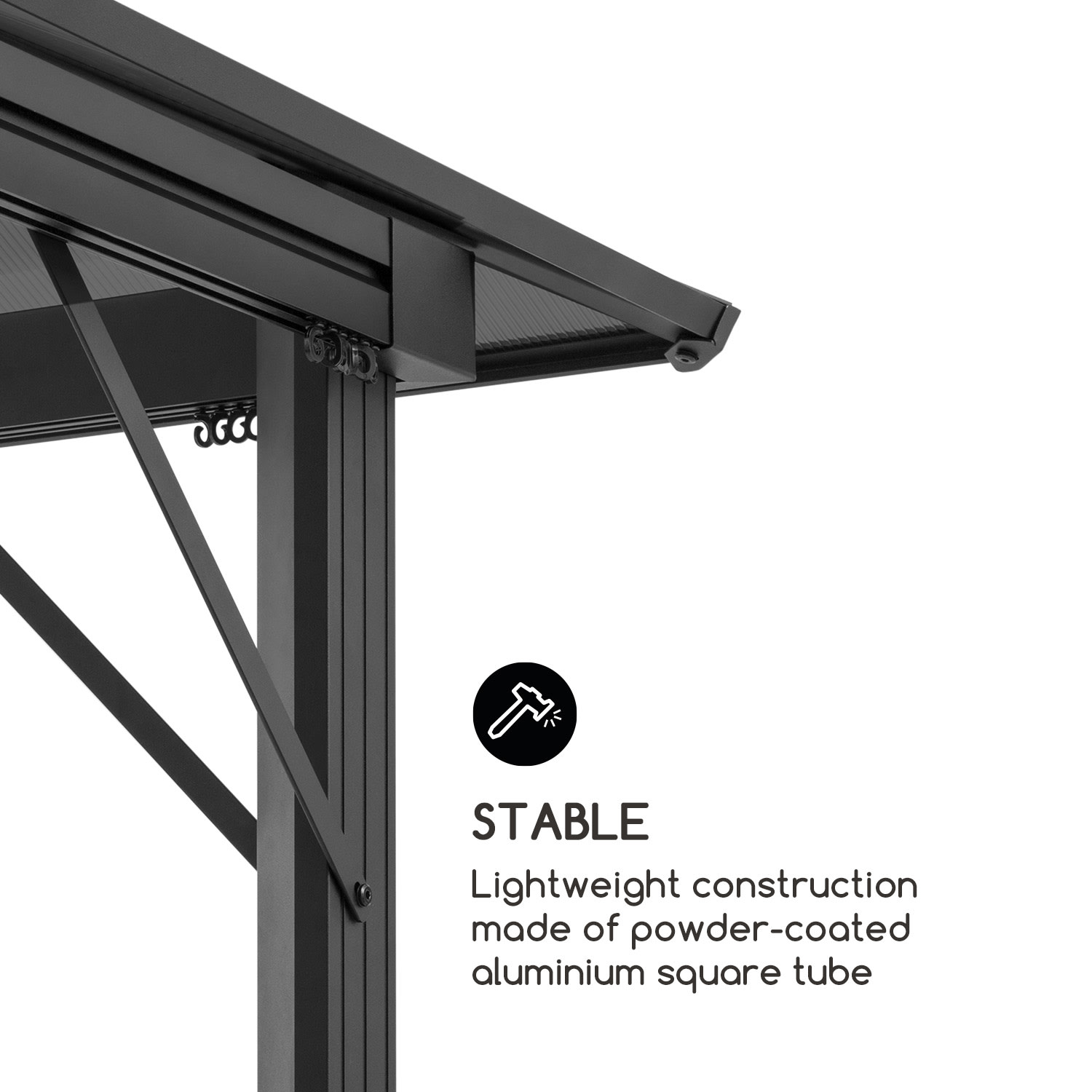 Blumfeldt Pantheon Solid Sky Ambient Solar, altánok, sivá strecha, 3 x 3 m, polykarbonát, hliník – Obrázok 3