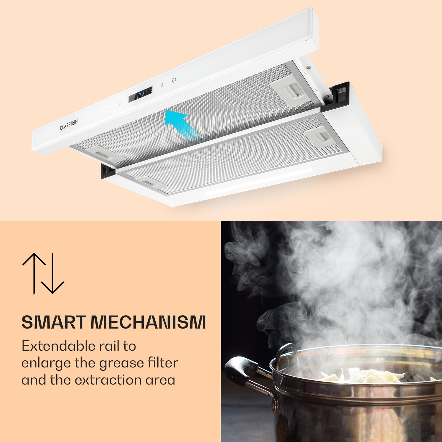Klarstein Mariana Neo 60, plochý digestor, 60 cm, 640 m³/h, odsávanie vzduchu, LED – Obrázok 2