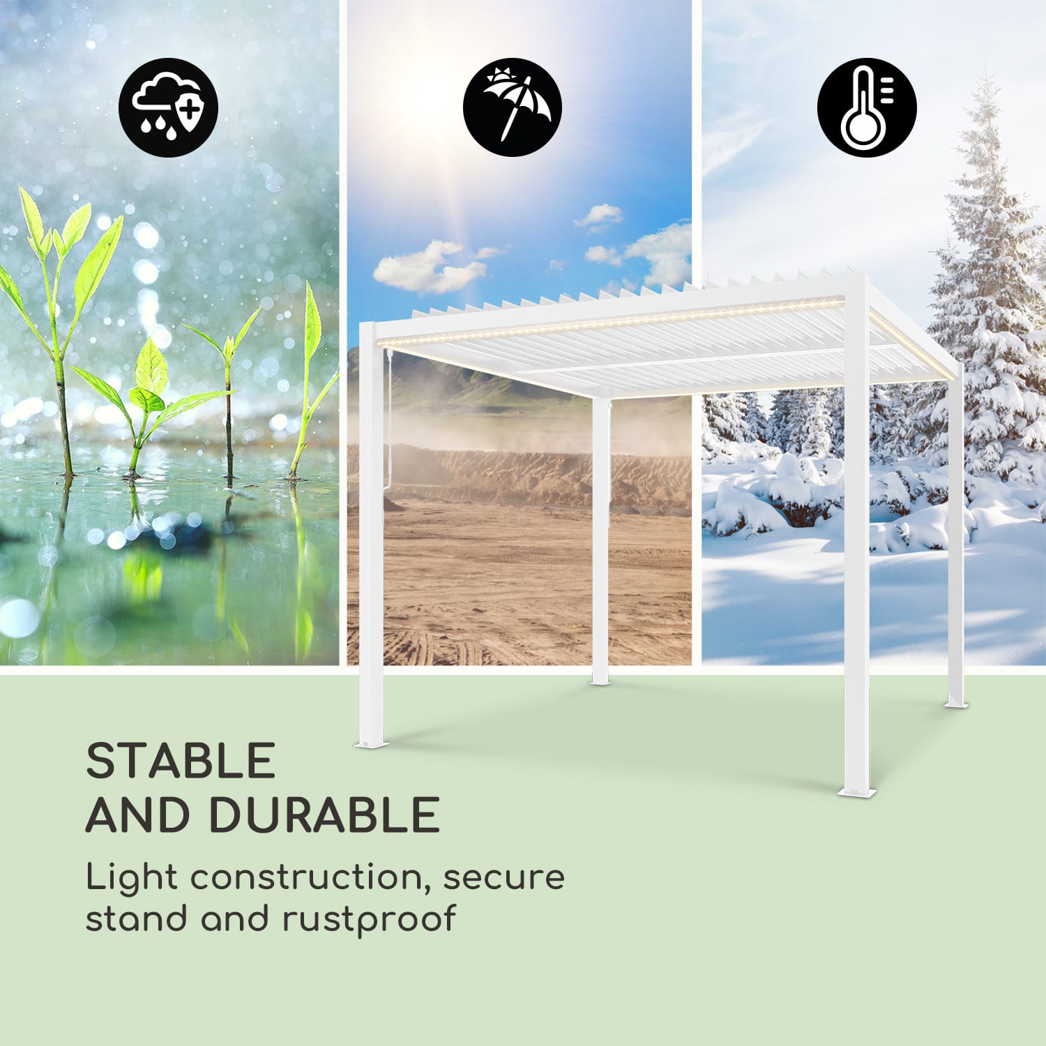 Blumfeldt Pantheon Climax Ambient, altánok, 3 x 3 m, 4 rohové stĺpiky, bioklimatická strecha – Obrázok 3