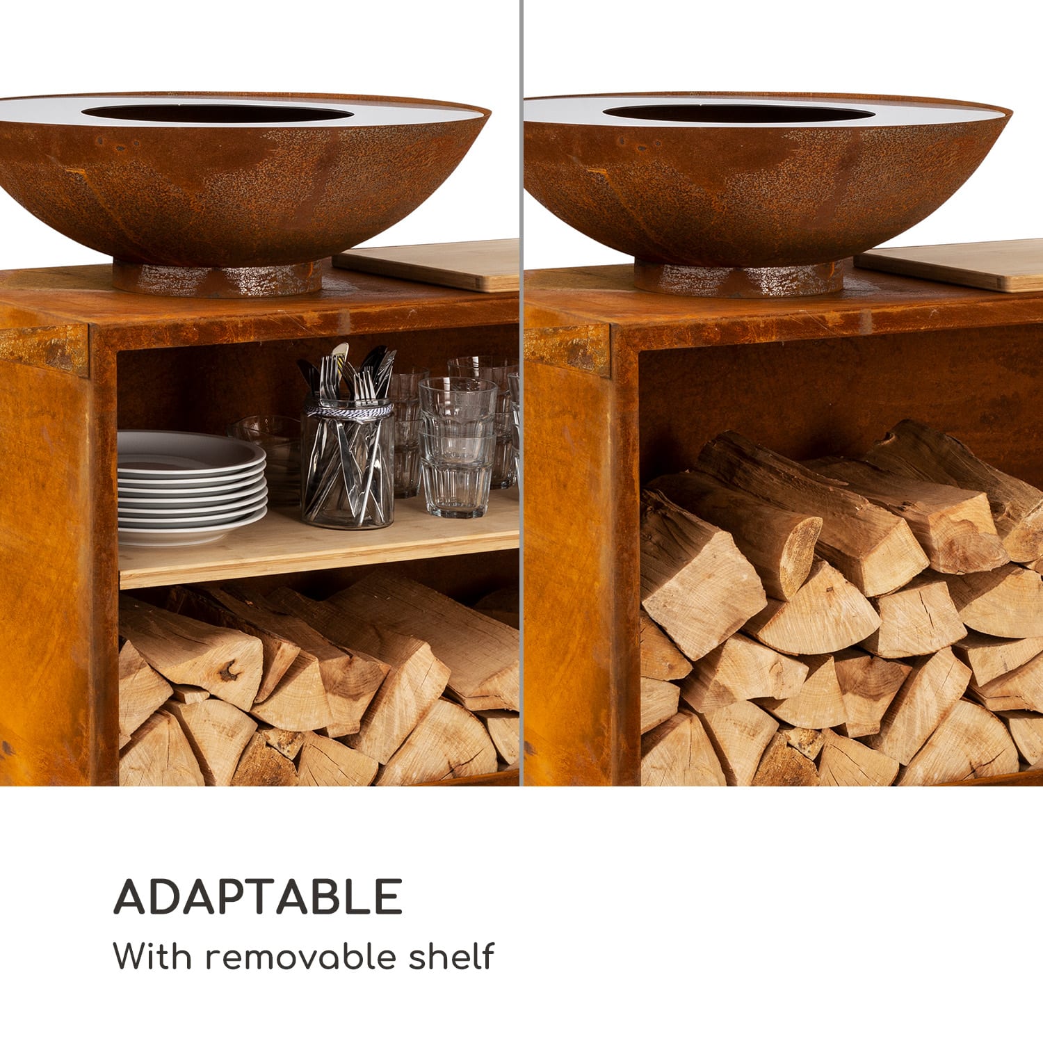 Blumfeldt Savage 2.0 Wide, ohnisko s grilom, bambusová doska na krájanie, ochranný kryt