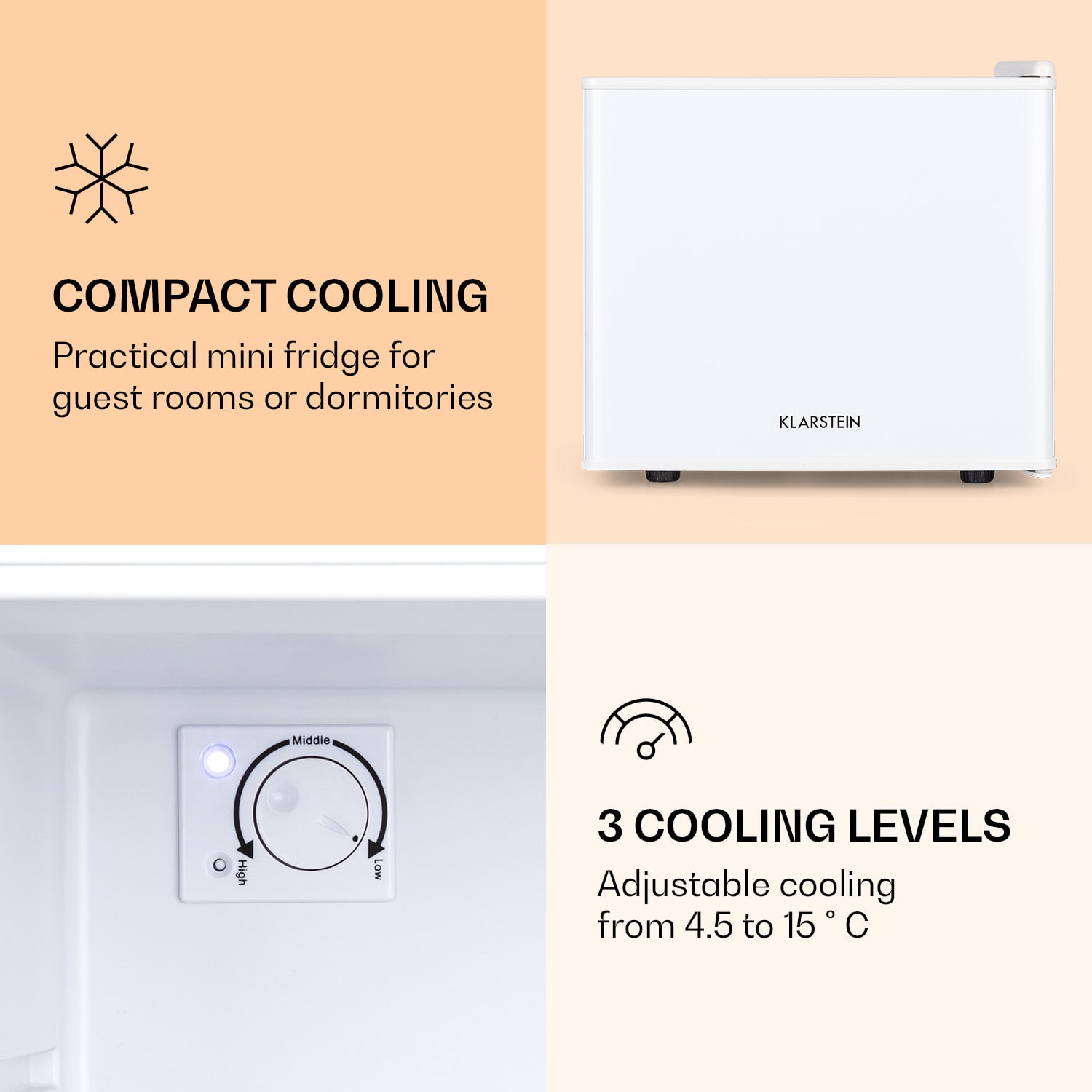 Klarstein Geheimversteck, mini chladnička, 17 l, 2 úrovne, 26dB, termoelektrická – Obrázok 2