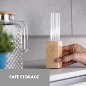 Klarstein Glaswerk Salizzada, sklenené slamky, 7 kusov, 0,8 x 20 cm (Ø x V), drevený držiak, kefka