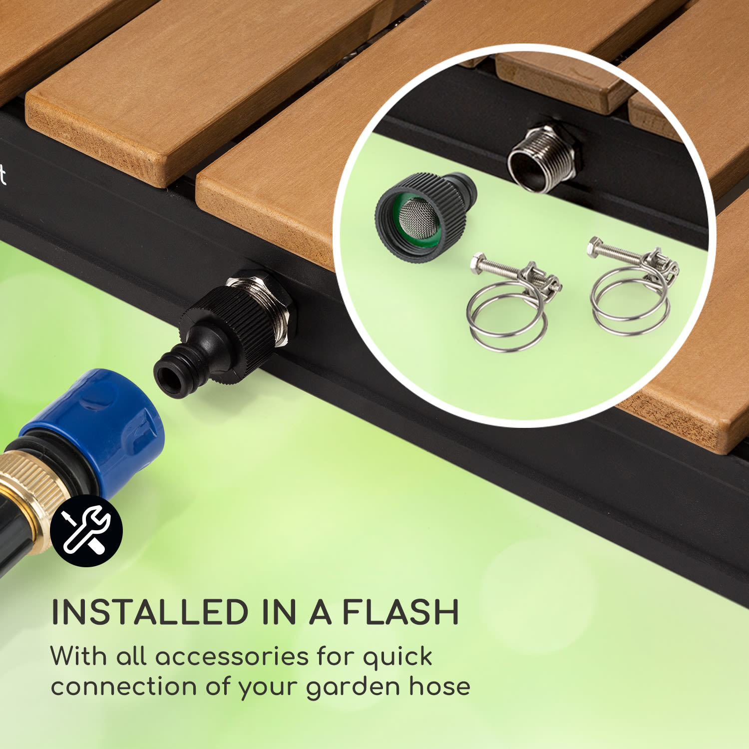 Blumfeldt Sumatra Breeze Square, záhradná sprcha, WPC, hliník, 70x55, hranatá – Obrázok 2