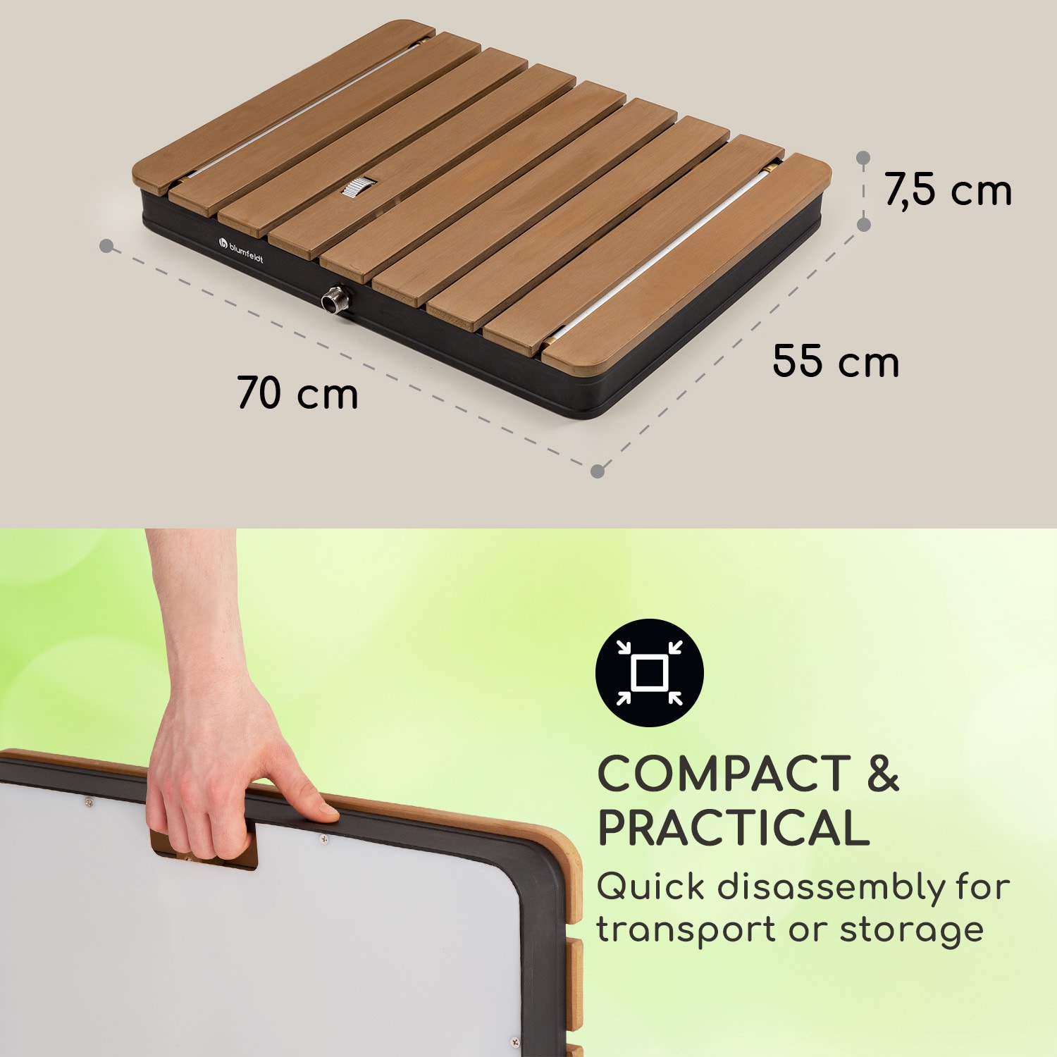 Blumfeldt Sumatra Breeze Square, záhradná sprcha, WPC, hliník, 70x55, hranatá – Obrázok 3