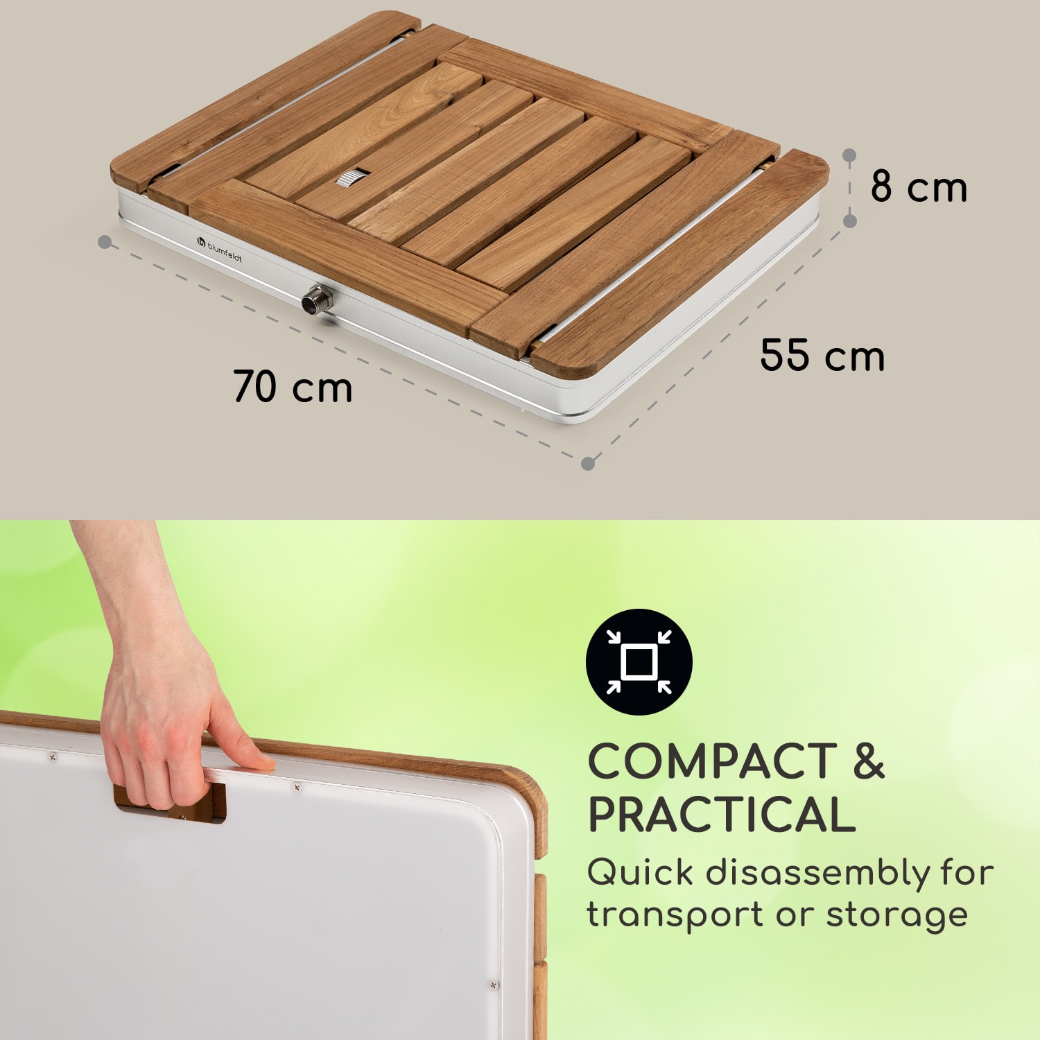 Blumfeldt Sumatra Teak Square, záhradná sprcha, hliník, tíkové drevo, rukoväť – Obrázok 3