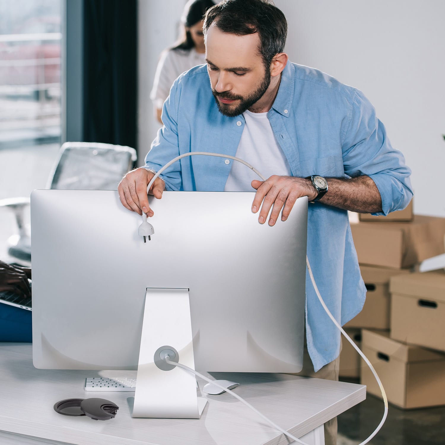 OneConcept Káblová priechodka, súprava 2 kusov, 60 mm, kov, štetinové tesnenie – Obrázok 2