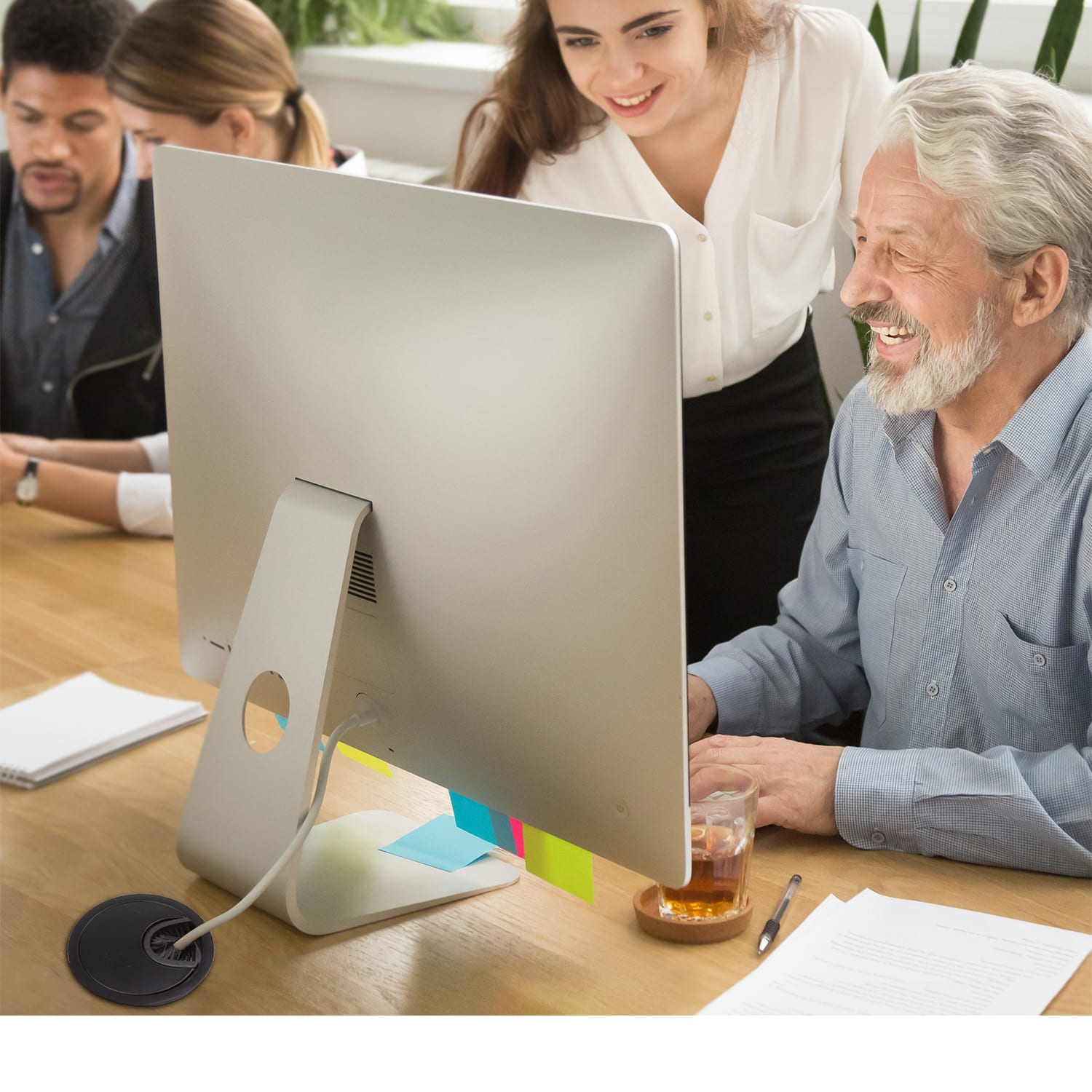 OneConcept Káblová priechodka, súprava 2 kusov, 60 mm, kov, štetinové tesnenie – Obrázok 3