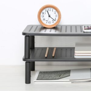 OneConcept Stojan na monitor, kovový, dierovaný vzor, 37 × 10 × 24 cm (Š × V × H)