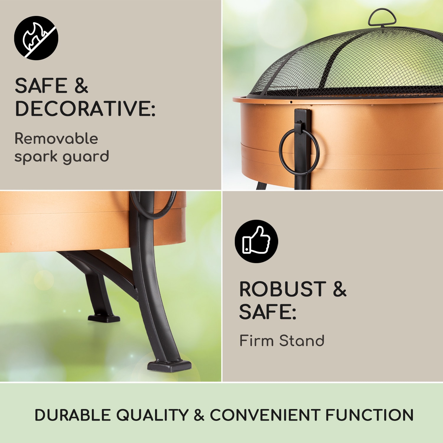 Blumfeldt Catania, ohnisko 2 v 1 , Ø 80 cm, lapač iskier, Ø 70 cm gril, oceľ, meď