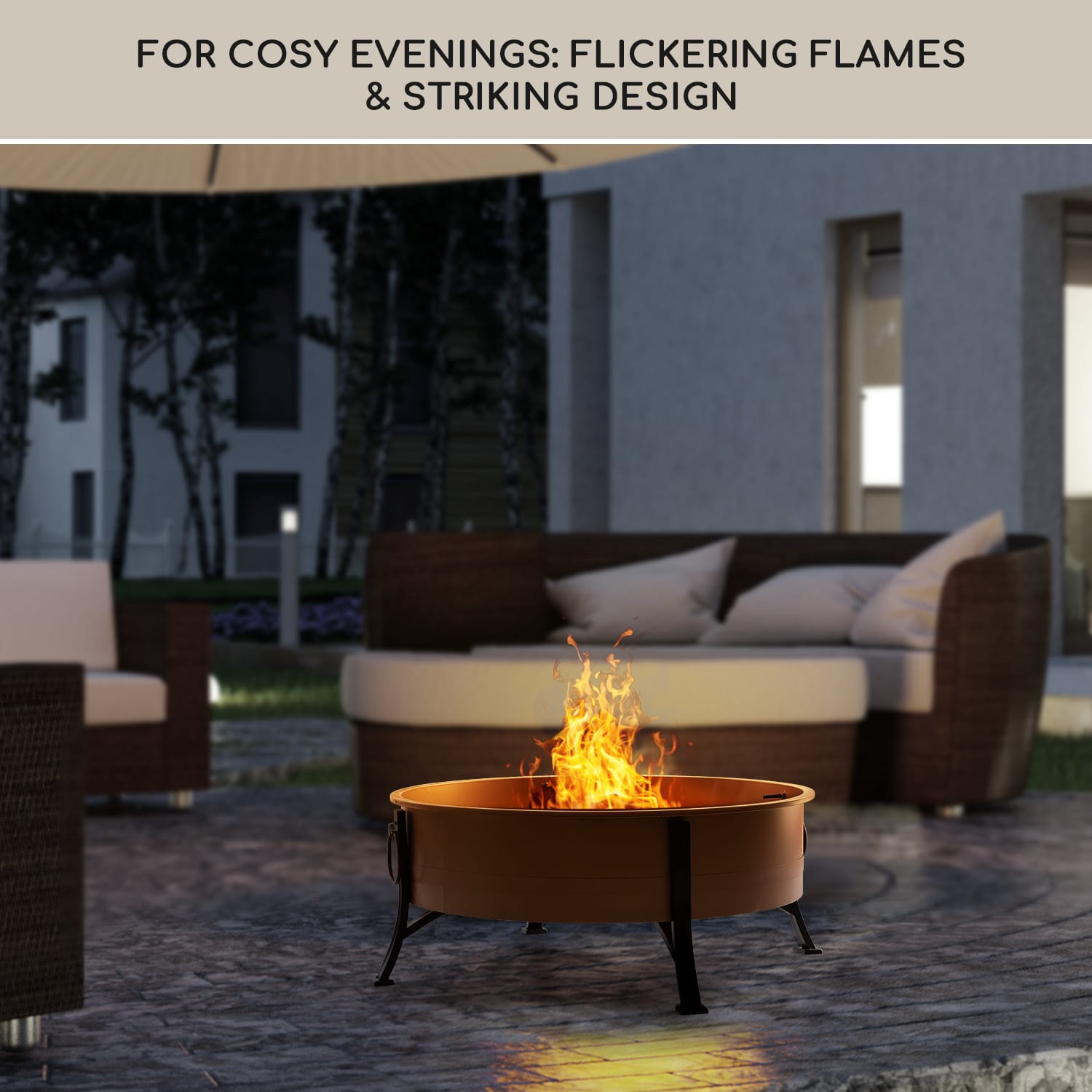 Blumfeldt Catania, ohnisko 2 v 1 , Ø 80 cm, lapač iskier, Ø 70 cm gril, oceľ, meď – Obrázok 3