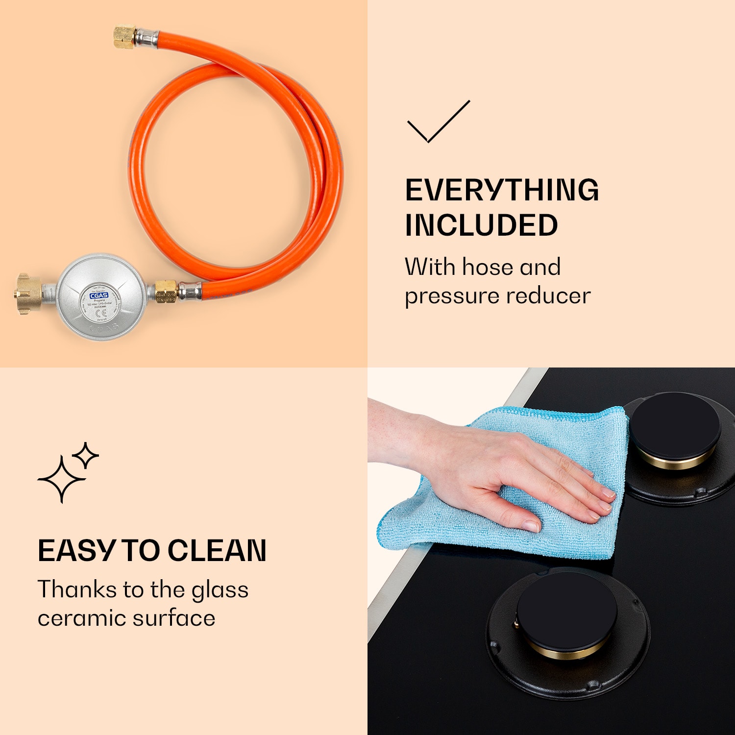 Klarstein Goldflame 4 Prime, plynová varná doska, 4 Messing horáky, sklokeramika – Obrázok 3