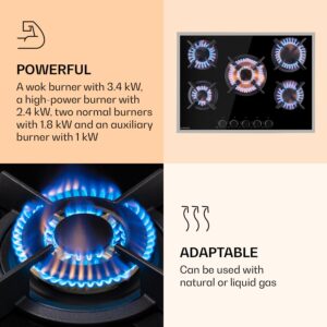 Klarstein Goldflame 5 Prime, plynová varná doska, 5 Messing horákov, sklokeramika