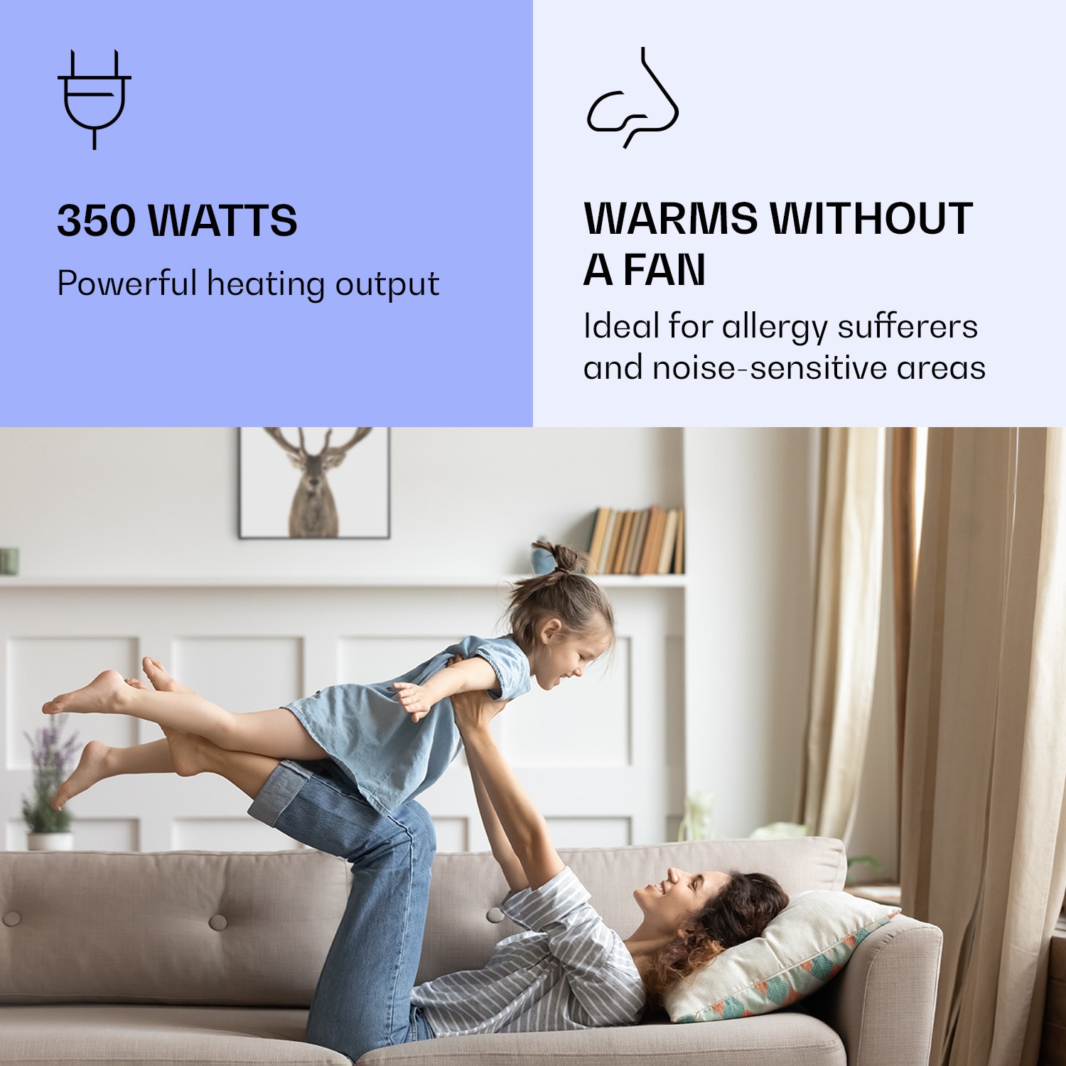 Klarstein Wonderwall Air Art Smart, infračervený ohrievač, 60 x 60 cm, 350 W, jeleň – Obrázok 2