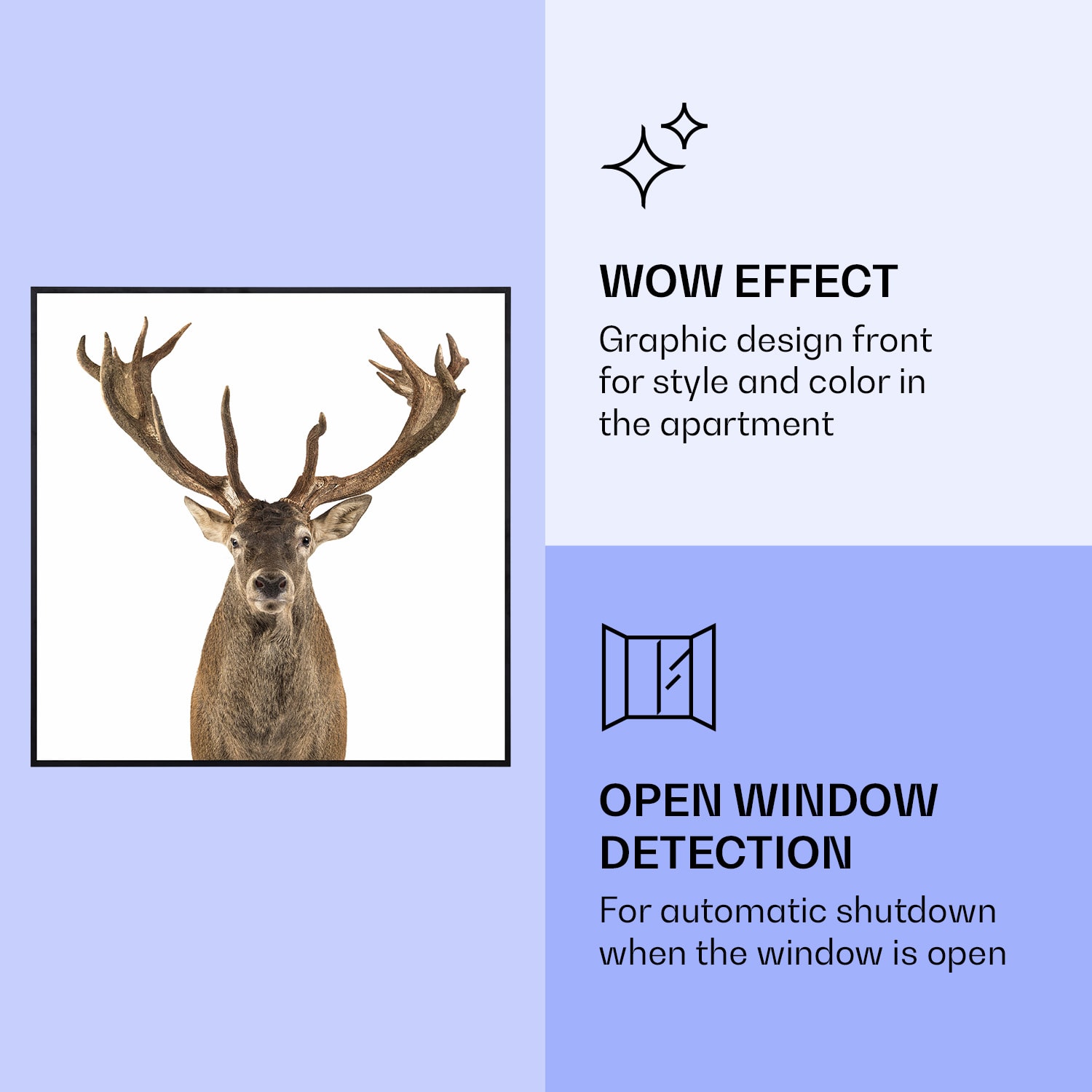 Klarstein Wonderwall Air Art Smart, infračervený ohrievač, 60 x 60 cm, 350 W, jeleň – Obrázok 3